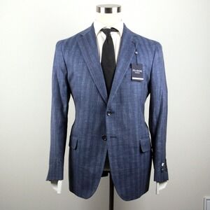 Jos A Bank Tailored Fit Herribone Sportcoat Blazer Blue 46L E04512‎